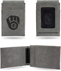 Milwaukee Brewers Premium Gray Leather Wallet, Front Pocket Magnetic Money Clip, Laser Engraved