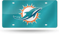Miami Dolphins Premium Laser Cut Tag License Plate, Aqua Mirrored Acrylic Inlaid, 12x6 Inch