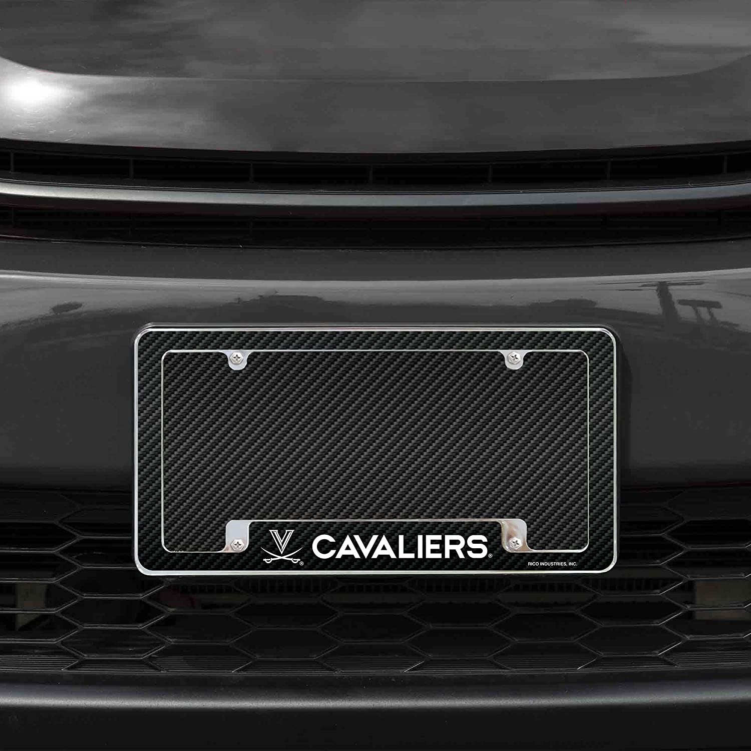 University of Virginia Cavaliers Metal License Plate Frame Chrome Tag Cover Carbon Fiber Design 6x12 Inch