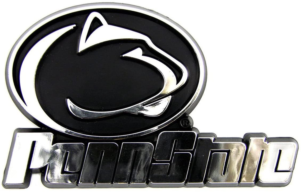 Penn State University Nittany Lions Auto Emblem, Silver Chrome Color, Raised Molded Shape Cut Plastic, Adhesive Tape Backing