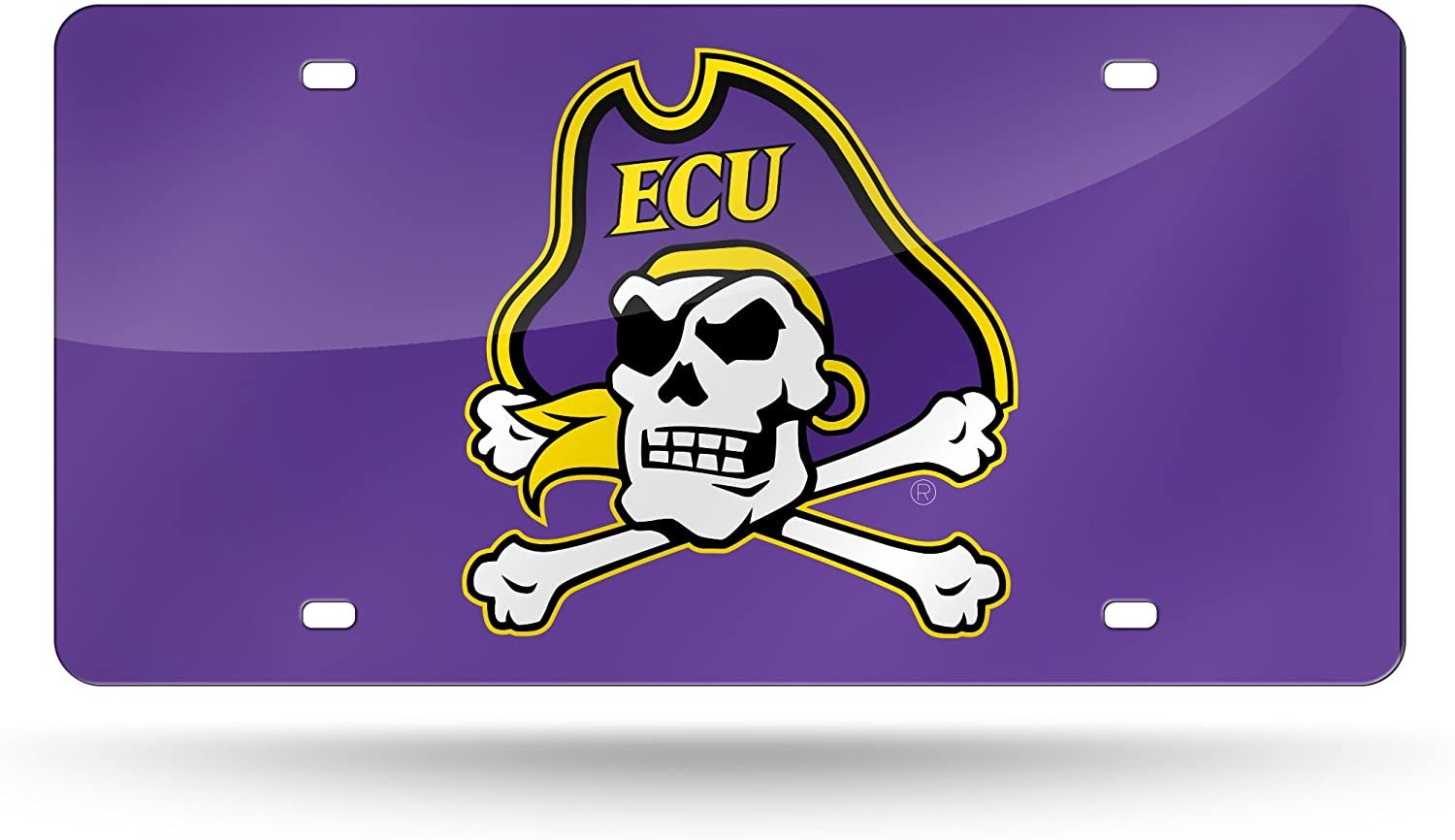 East Carolina University Pirates Premium Laser Cut Tag License Plate, Purple, Mirrored Acrylic Inlaid, 12x6 Inch