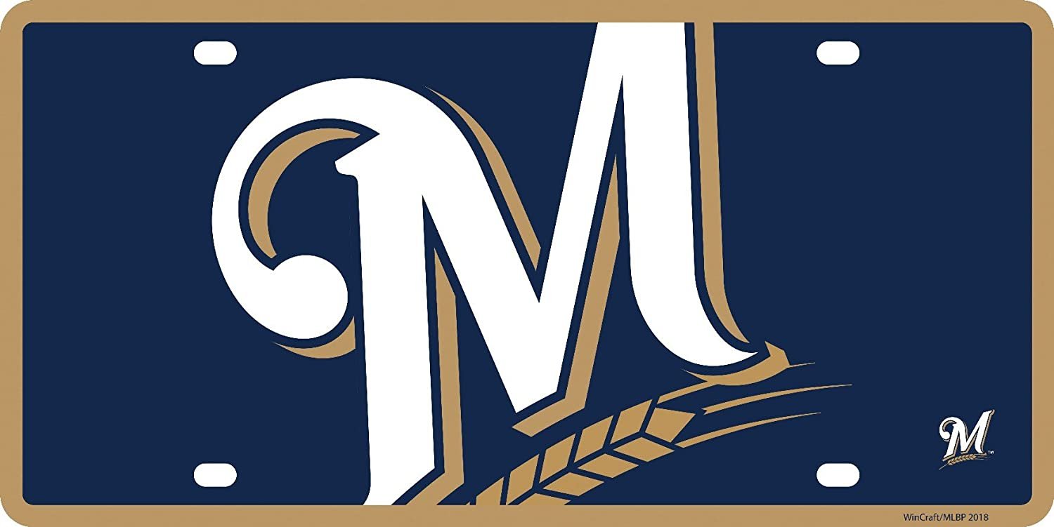 Milwaukee Brewers Premium Laser Cut Tag License Plate, Mega Logo, Mirrored Acrylic Inlaid, 6x12 Inch