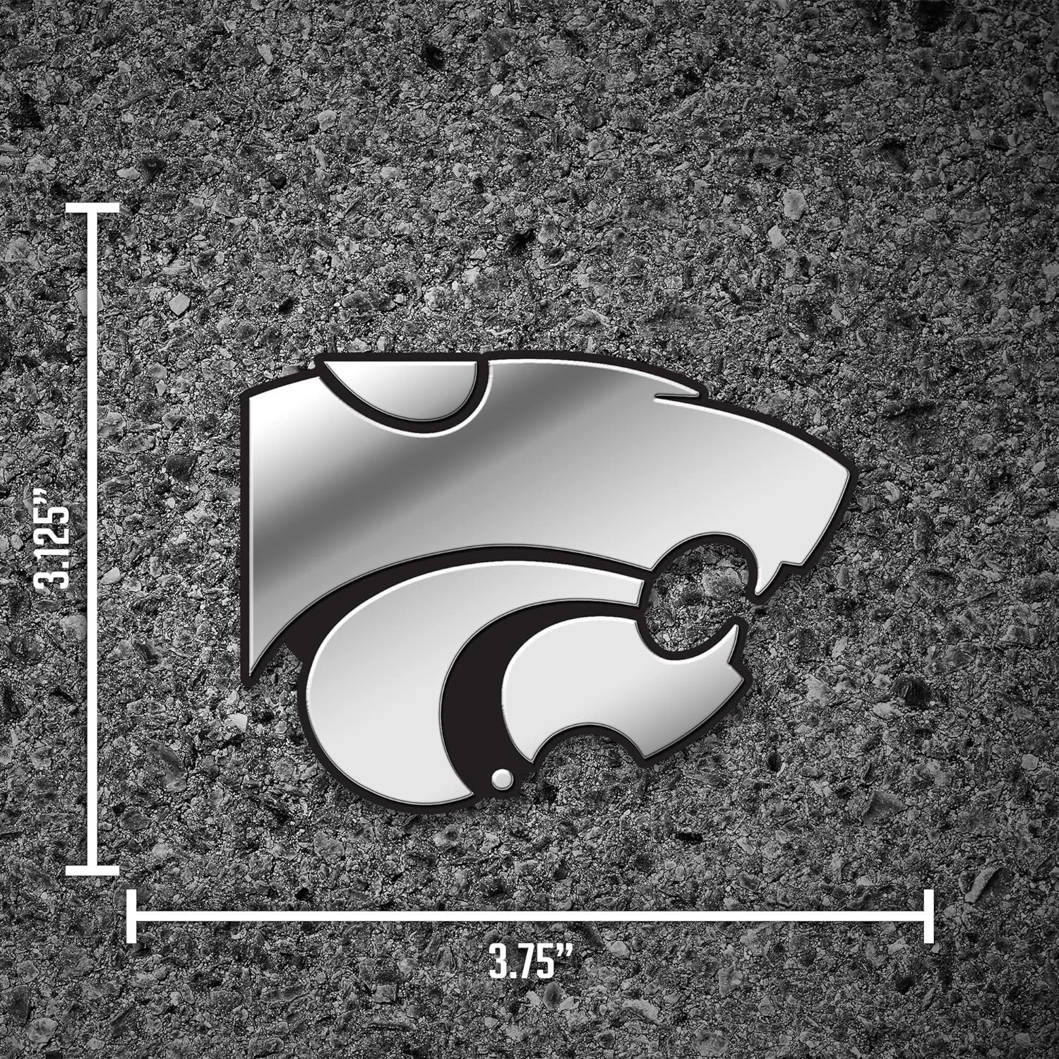 Kansas State University Wildcats Auto Emblem, Silver Chrome Color, Raised Molded Plastic, 3.5 Inch, Adhesive Tape Backing
