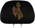 University of Wyoming Cowboys Pair of Premium Auto Head Rest Covers, Embroidered, Black Elastic, 14x10 Inch
