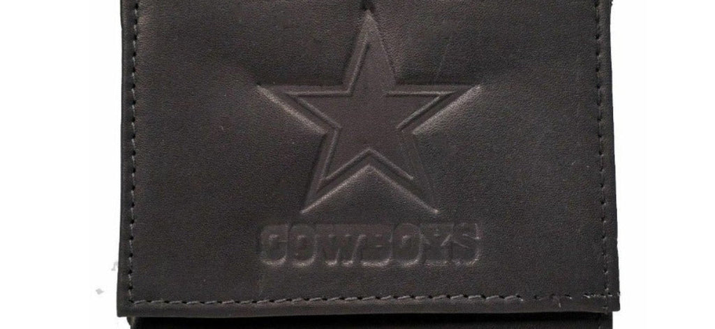 Dallas Cowboys Premium Black Leather Wallet, Trifold, Embossed Laser Engraved