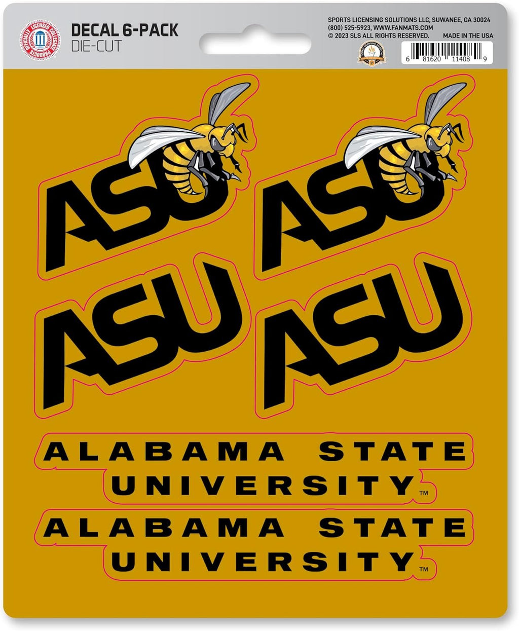 Alabama State University Hornets 6-Piece Decal Sticker Set, 5x6 Inch Sheet, Gift for football fans for any hard surfaces around home, automotive, personal items