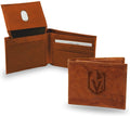 Vegas Golden Knights Premium Brown Leather Wallet, Bifold Billfold, Embossed Laser Engraved