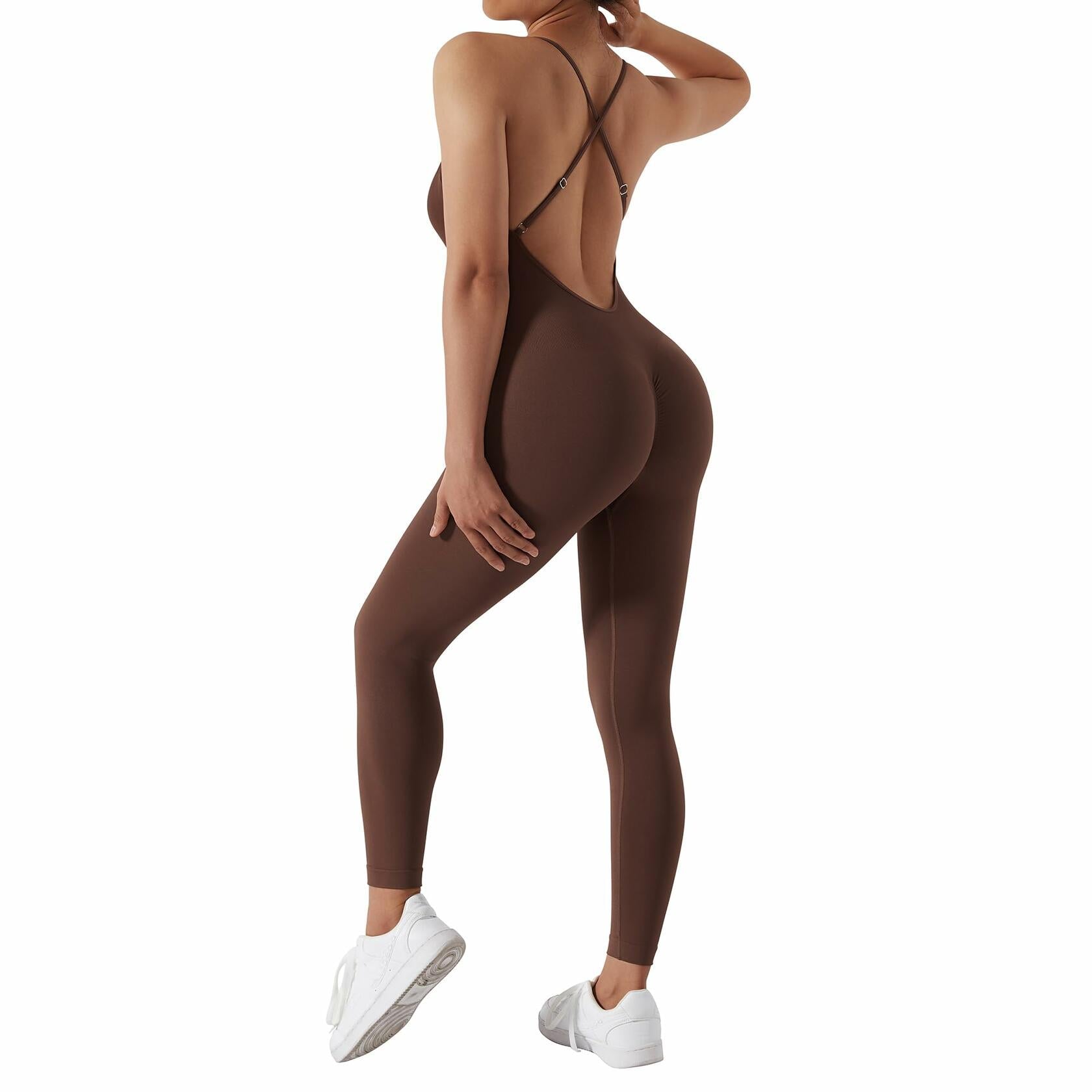 RUUHEE Women's Brown Seamless Backless Tummy Control Jumpsuit Size XL