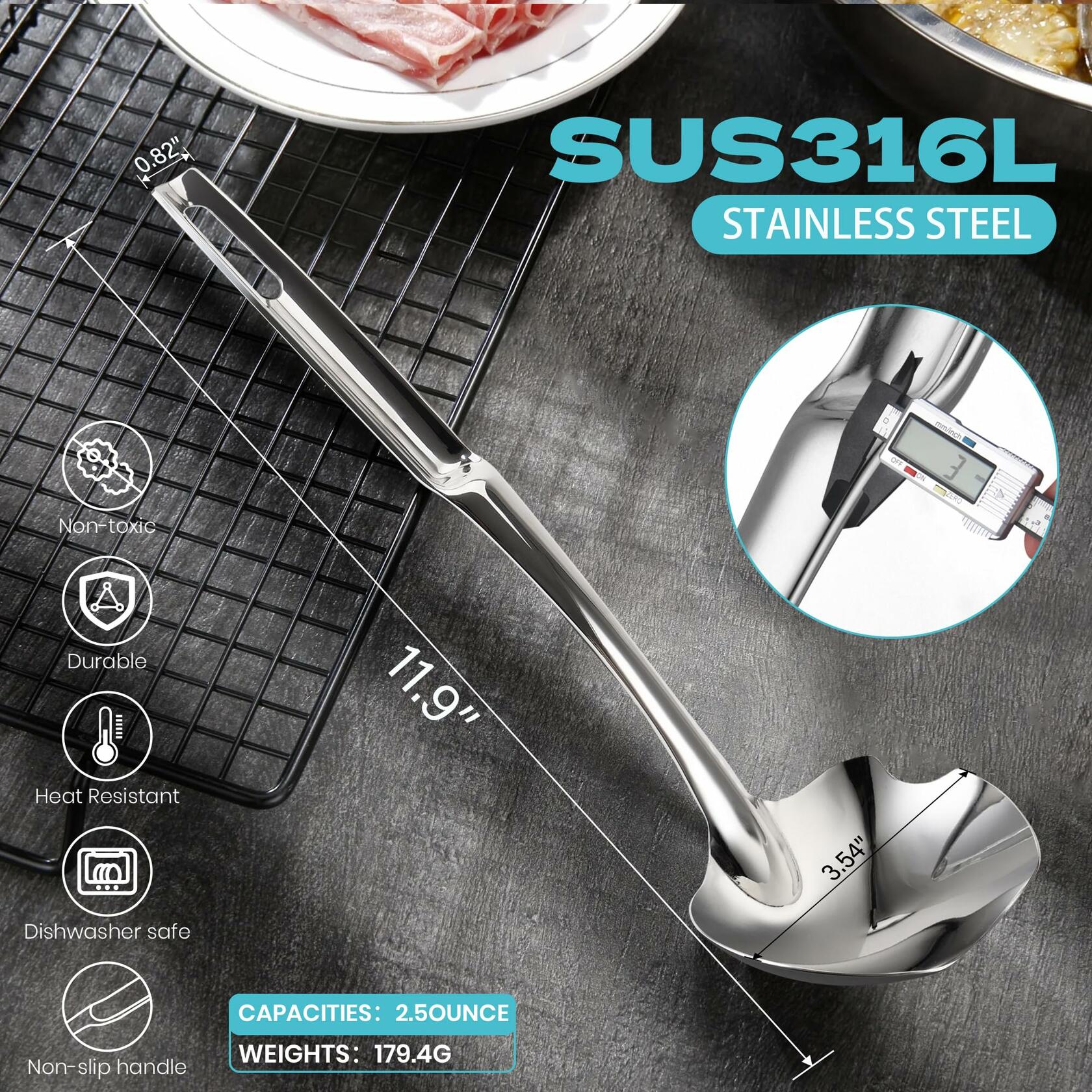Skimmer Slotted Spoon 316L Stainless Steel 12" Heat-Proof Handle Kitchen Utensil