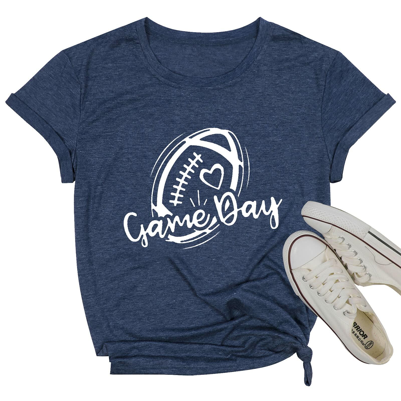 Game Day Shirt Women Cute Football Rugby Ball Graphic Tee Gray Size 2XL
