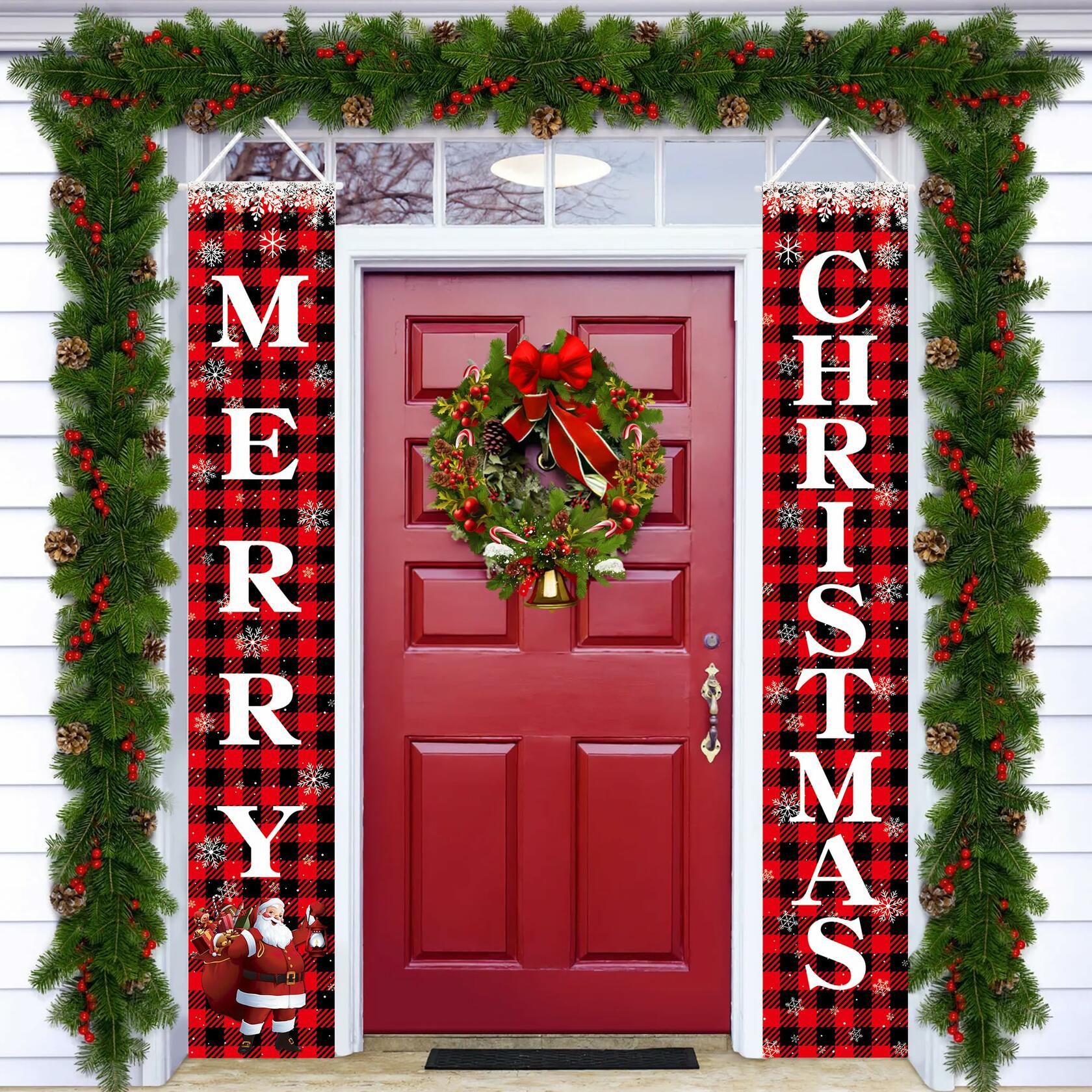 Leuceiy Christmas Banner Santa Snow Outdoor Yard Porch Sign Decoration