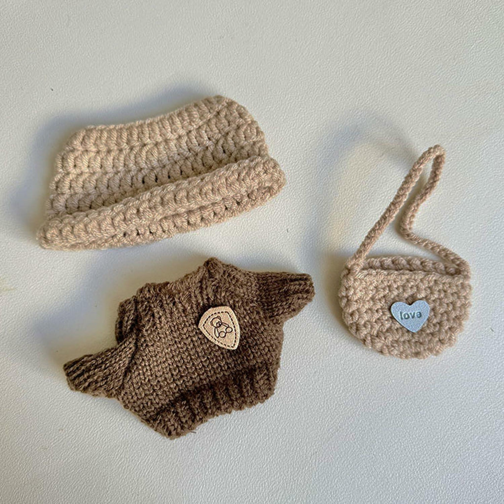podafu Handcrafted Crochet Doll Clothes 3-Piece Set Animal Theme Cotton 17cm
