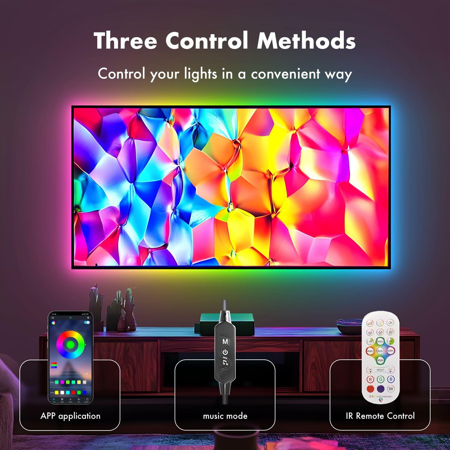 DTQJ RGB LED TV Backlight Strip 13.1ft USB Music Sync Bluetooth Remote