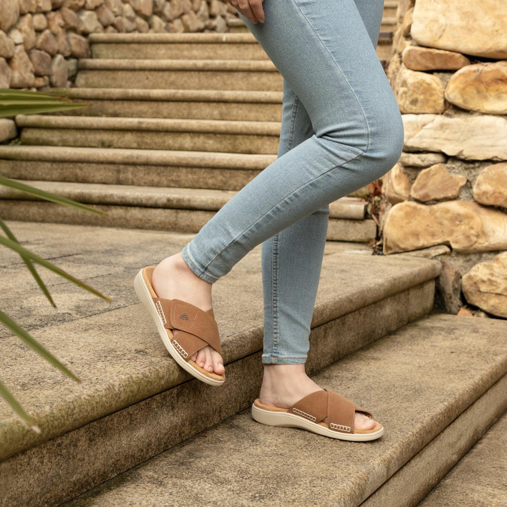 LazyStep Women’s Adjustable Cross Sandals Arch Support Tan Size 6
