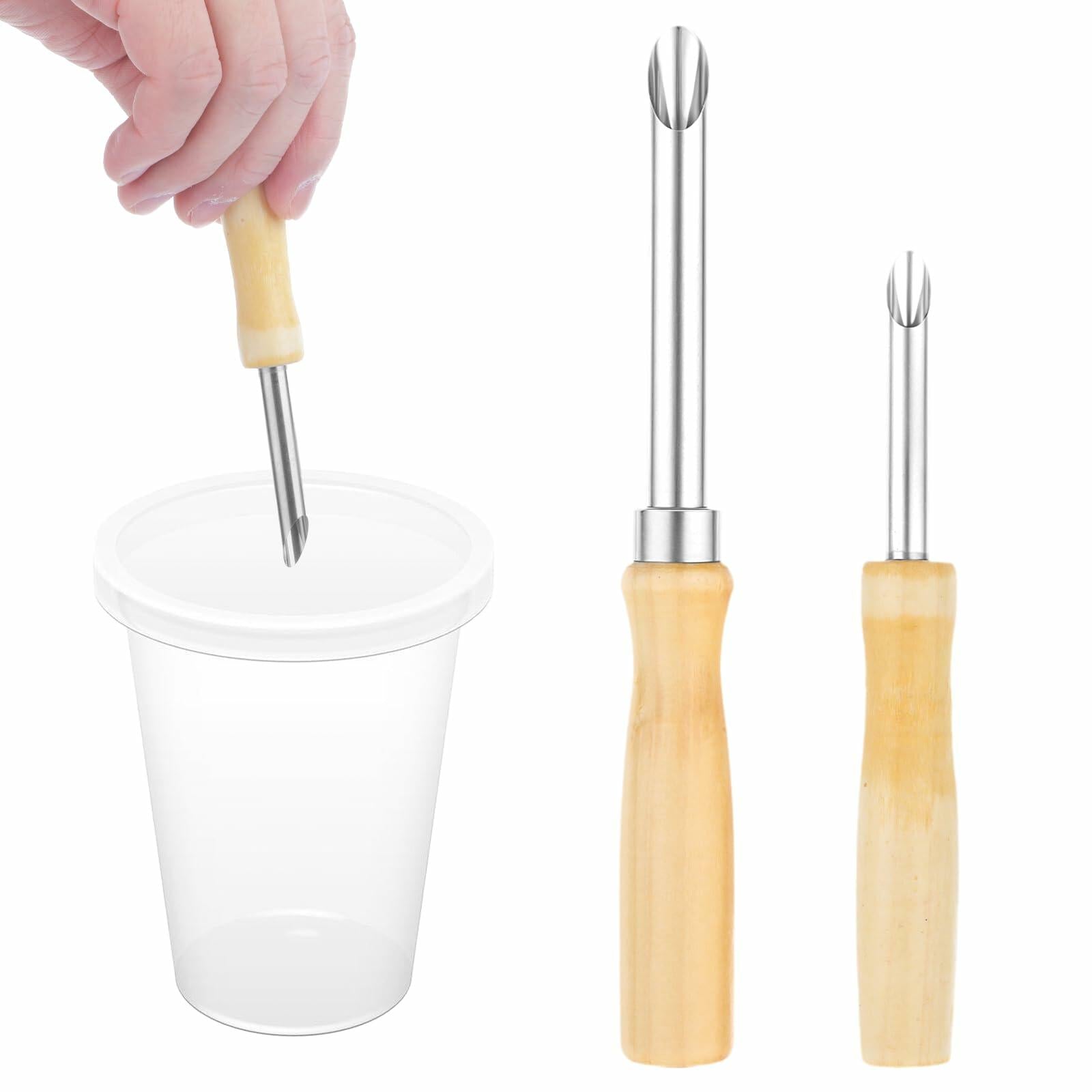 Lusofie 2 Pack Stainless Steel Straw Hole Puncher with Wood Handle