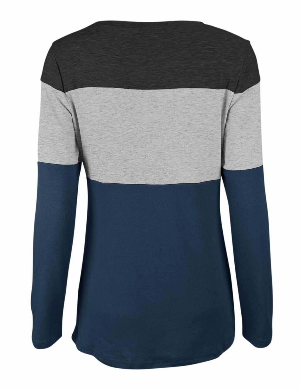 Minthunter Women's Long Sleeve Color Block T-Shirt Round Neck Black-GR-Purple XL