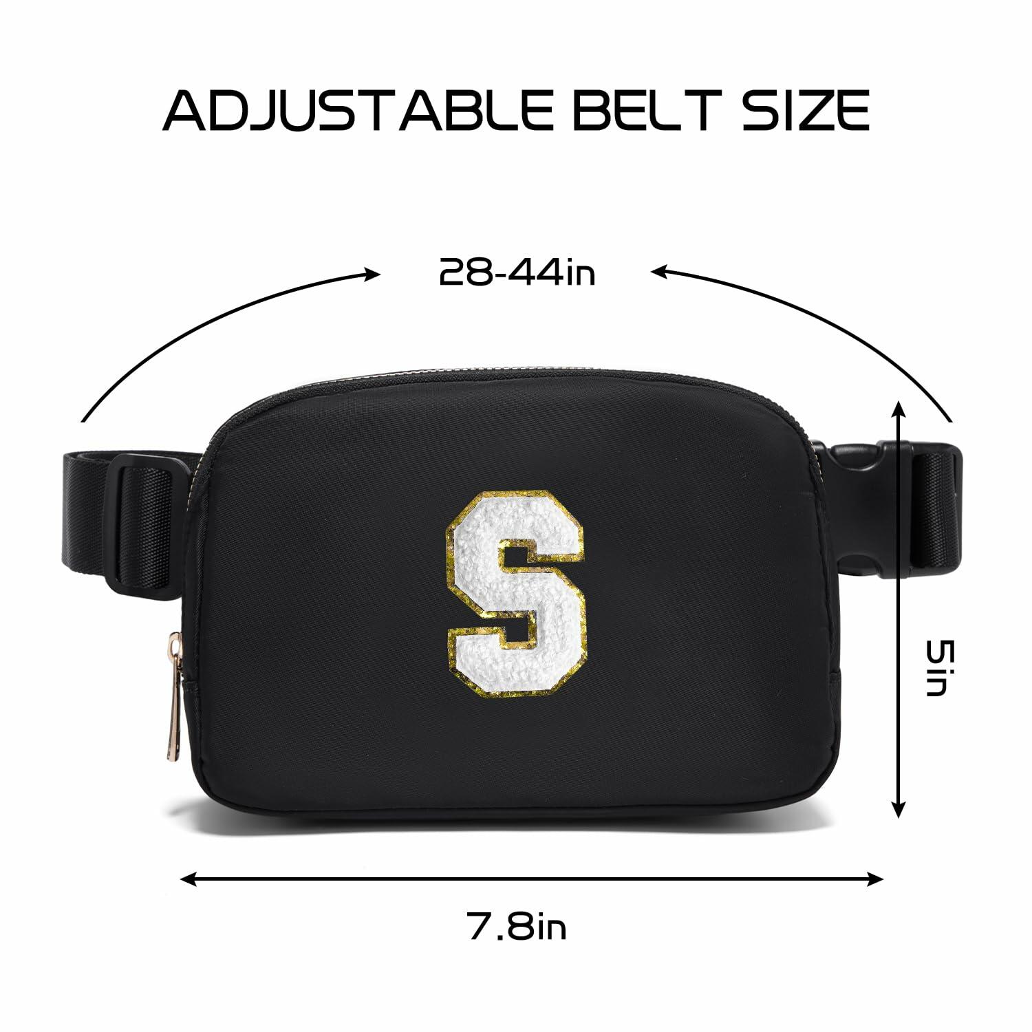 Gitus Personalized Fanny Pack Crossbody Bag for Girls Black Letter Patch