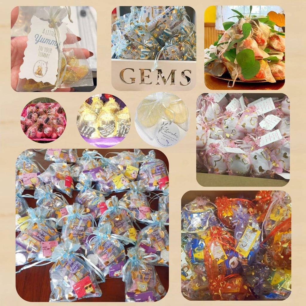 QIANHAILIZZ 100 pcs 3.5x4.7in Flower Heart Organza Gift Pouch Lilac Gold