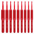 OYEUYID Red Crochet Hook Set 9 Sizes 2-6mm Soft Handle Aluminum