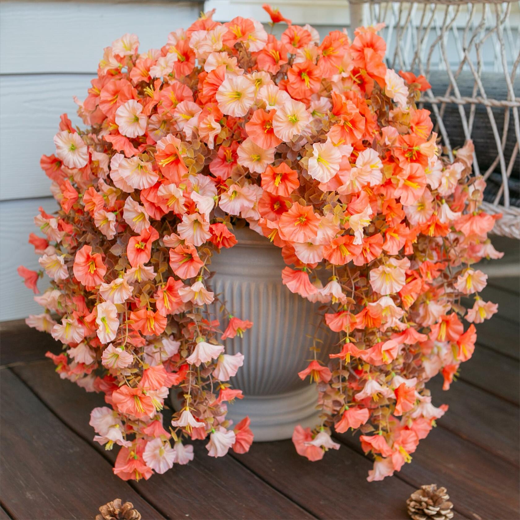 HyeFlora 2PCS Faux Fall Hanging Flowers Plants UV Resistant Orange+Light Orange