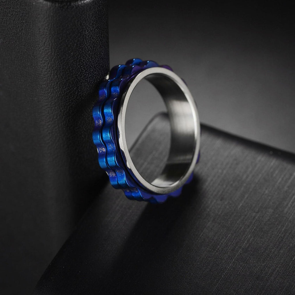 Udolfly Titanium Steel Womens Fidget Spinner Ring Silver Blue Size 12