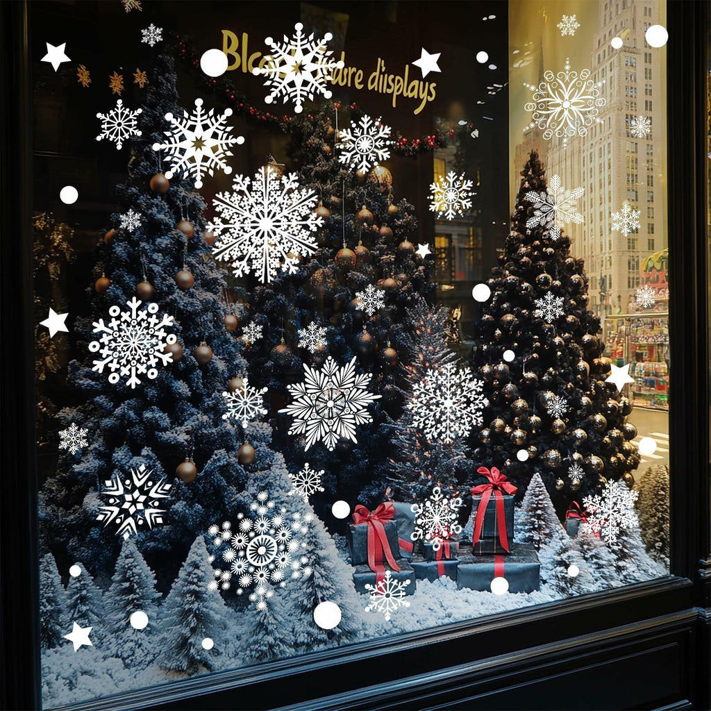 AHEONLAR 142PCS Christmas Window Static Cling Stickers Waterproof White Vinyl