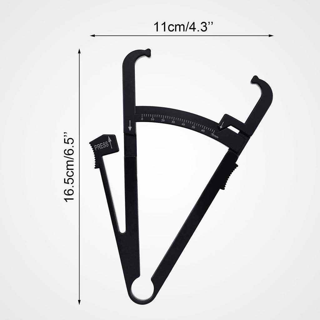 Quacc Body Fat Caliper with Slide Ruler & Body Fat Charts Black